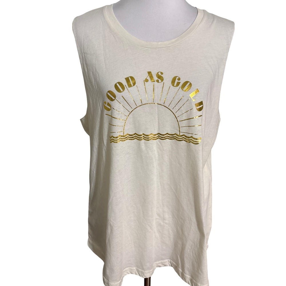 Cream Gold Graphic Sleeveless Top Womens